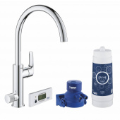 Смеситель для кухни GROHE Blue Pure Eurosmart, без электроники с C-образным изливом, для подачи смешанной и фильтрованной воды, с головкой для фильтра и счетчиком, хром (30383000) — фото, характеристики, купить в SMOLENSK-CLIMBO