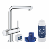 Смеситель для кухни GROHE Blue Pure Minta, без электроники с L-образным выдвижным изливом, для подачи смешанной и фильтрованной воды, с головкой для фильтра и счетчиком, хром (30382000) — фото, характеристики, купить в SMOLENSK-CLIMBO