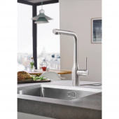 Смеситель для кухни GROHE Essence+ с высоким изливом и выдвижной лейкой, суперсталь (30270DC0) — фото, характеристики, купить в SMOLENSK-CLIMBO