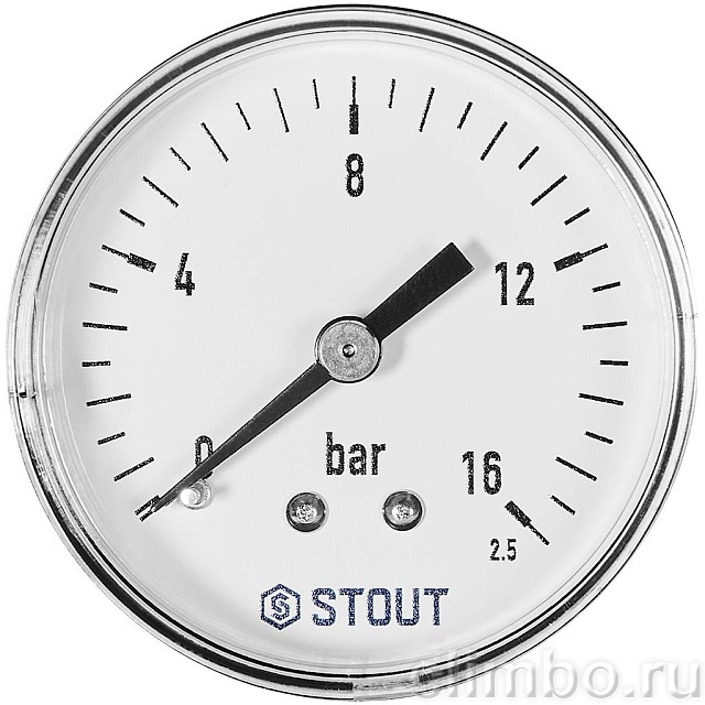 Манометр аксиальный STOUT корпус Dn 50 мм 1/4 , 0...16 бар, кл.2.5 — фото, детали конструкции