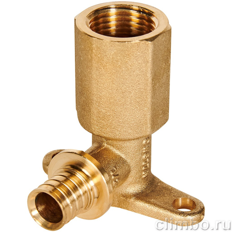 Угольник настенный с длинным нарезным патрубком ROMMER 16-G 1/2 для труб из сшитого полиэтилена аксиальный — фото, детали конструкции
