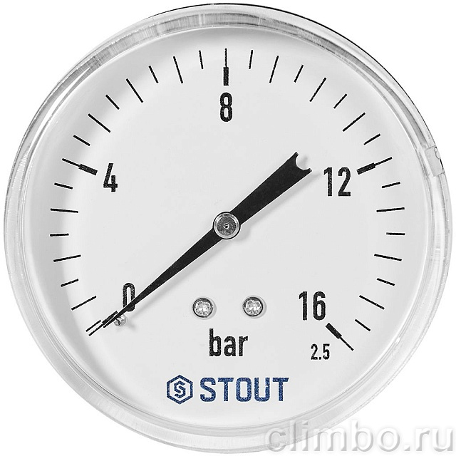 Манометр аксиальный STOUT корпус Dn 80 мм 1/2 , 0...16 бар, кл.2.5 — фото, детали конструкции