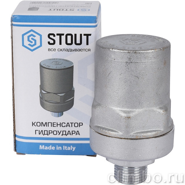 Компенсатор гидроудара STOUT нар.р., 1/2 , покрытие — хром — фото, детали конструкции