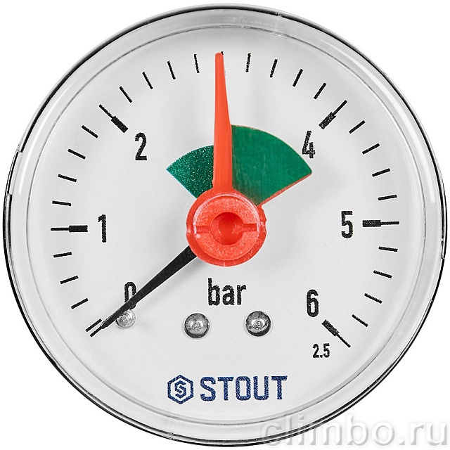 Манометр аксиальный STOUT с указателем предела, корпус Dn 50 мм 1/4 , 0…6 бар, кл.2.5 — фото, детали конструкции