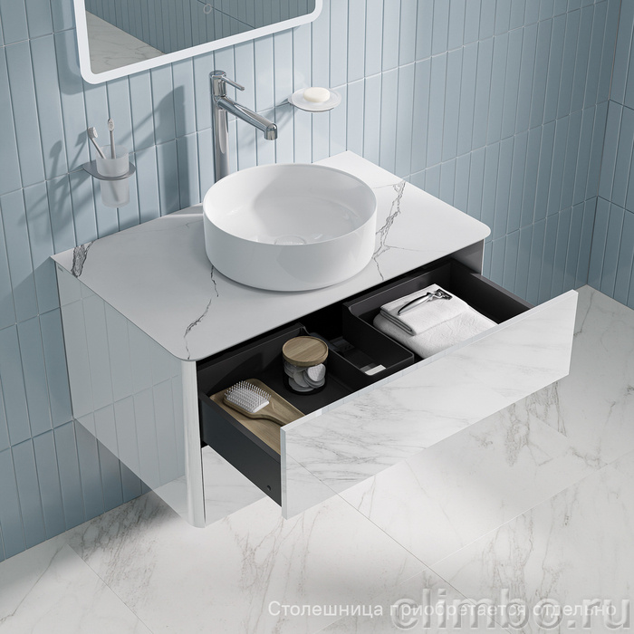 Тумба подвесная, под столешницу, 80 см, глянцевый белый, Эйгер (Aiger), IDDIS, AIG80S0i95 — фото, детали конструкции