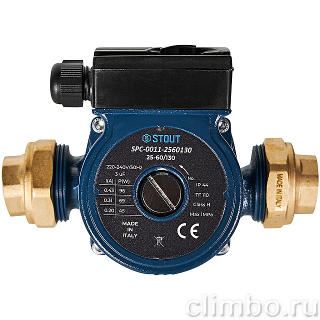 Циркуляционный насос STOUT 25-60/130 220/240V 50Hz с латунными гайками G 1 1/2 x Rp 1 — фото, детали конструкции