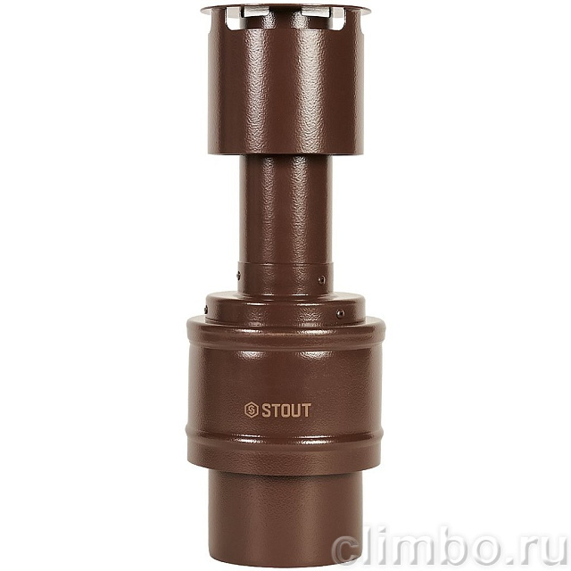 STOUT Оголовок вертикальный с ветрозащитой традиц. коакс. D60(п)/100(п) КОРИЧНЕВЫЙ узкий — фото, детали конструкции