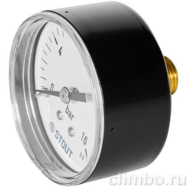 Манометр аксиальный STOUT корпус Dn 50 мм 1/4 , 0...16 бар, кл.2.5 — фото, детали конструкции